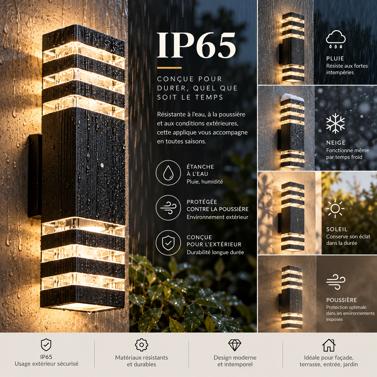 Applique murale extérieur double éclairage LED ｜ Ovo
