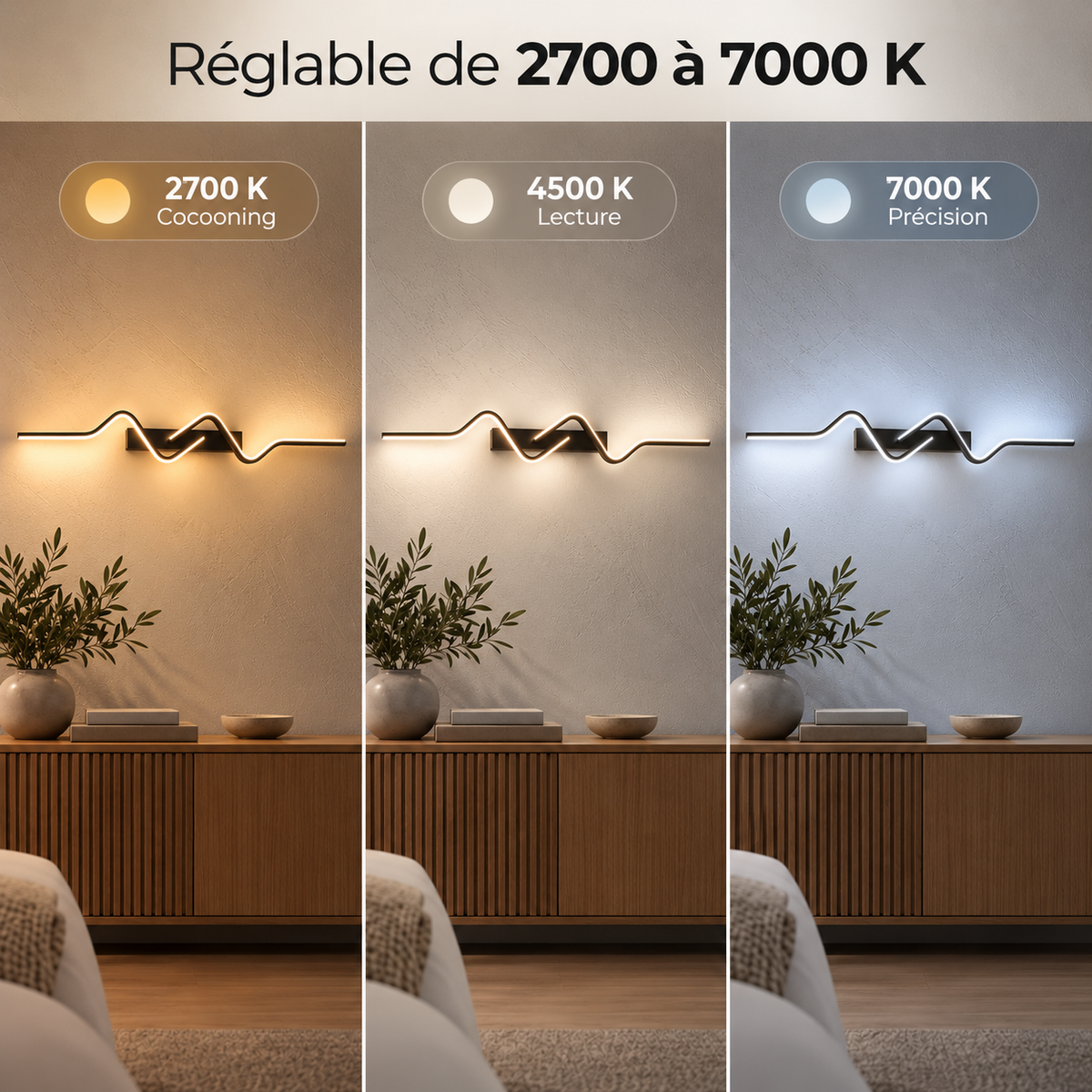 Applique murale LED design ondulée lumière indirecte ｜Auralis