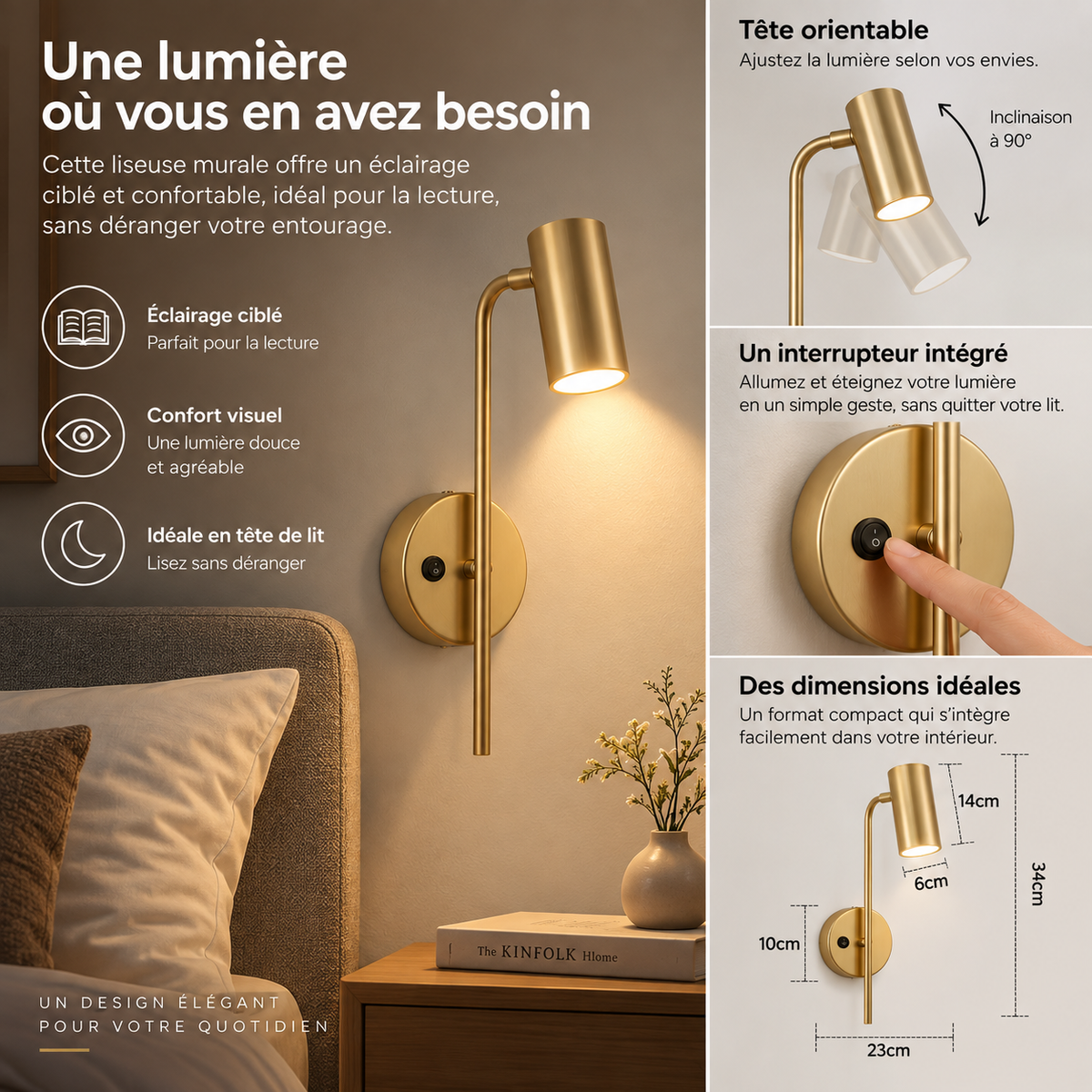 Applique murale avec interrupteur articulée ｜ Orizon