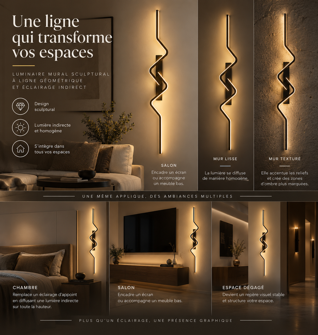 Applique murale LED design ondulée lumière indirecte ｜Auralis