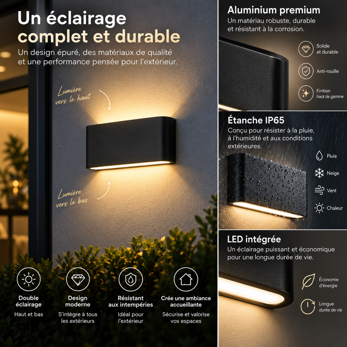 Applique murale extérieur moderne en aluminium ｜ Voxa
