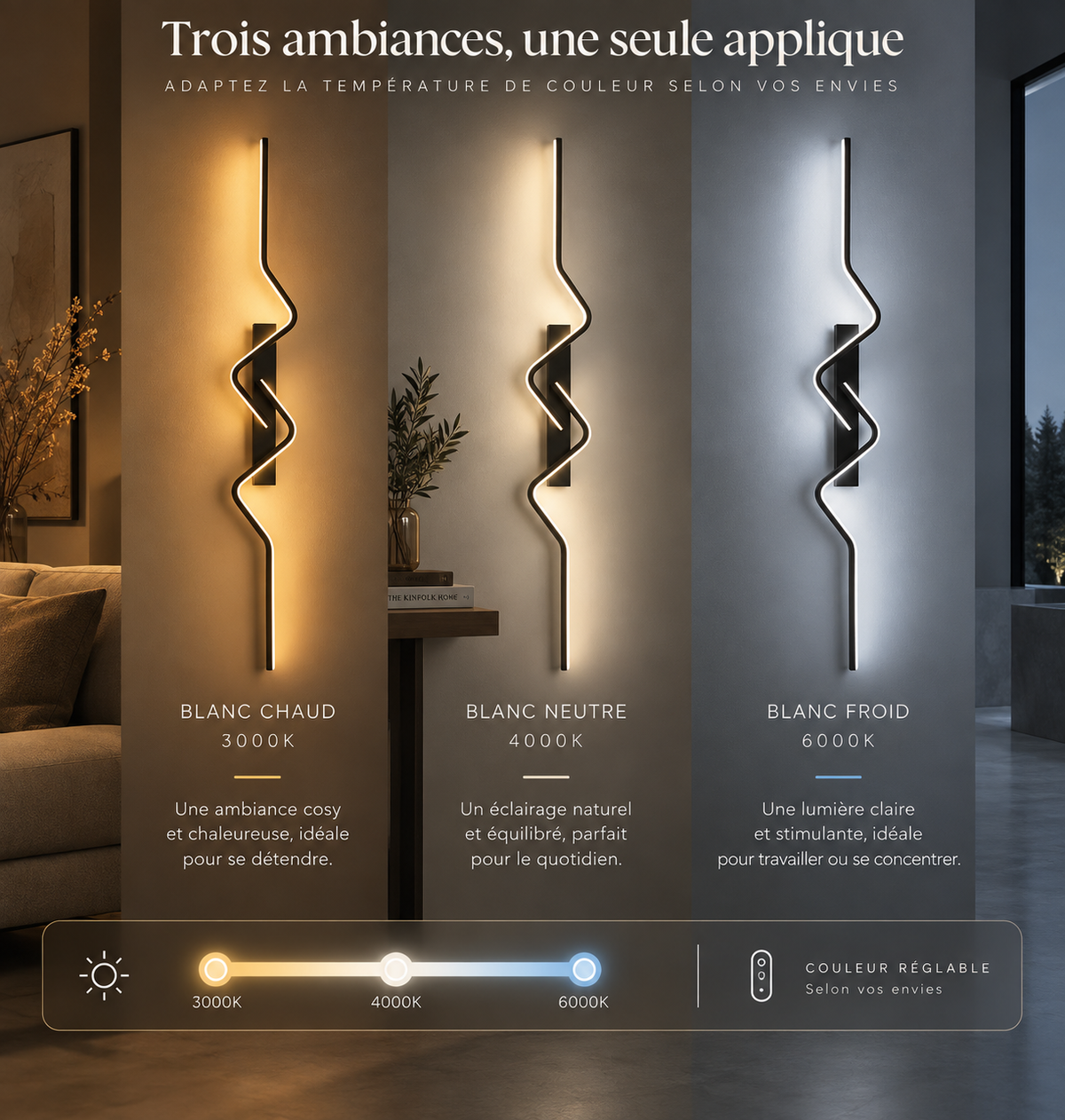 Applique murale LED design ondulée lumière indirecte ｜Auralis